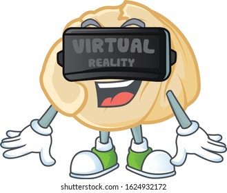 Trendy dumpling character wearing Virtual reality headset