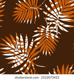 Trendy earth tones nature vector seamless pattern with tropical leaves. Perfect for fashion apparel fabric, trendy package, bedding, wallpaper, accessories, outerwear, cloth textile.