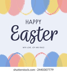 Trendy Easter background. Design of a greeting card with colourful eggs. Vector illustration