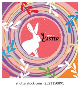 Trendy Easter design with bunnies. Spring plant background. Easter 2025 concept. Flat vector illustration.