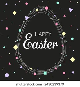 Trendy Easter design with colourful egg and geometric shapes. Modern minimal style. Layout of a greeting card.  Vector illustration