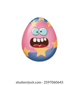 Trendy Easter Egg: Modern Cartoon Character with Bold Lines and Vibrant Colors, Ideal for Digital Spring Content and Social Media Graphics