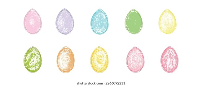 Trendy Easter eggs design, hand painted brush strokes in pastel color, modern minimal style. Vector stock illustration isolated on white background for poster, greeting card, eggs hunt map. EPS10 