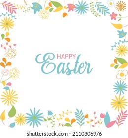 Plantilla de plaza floral de moda de Pascua. Adecuado para publicaciones en medios sociales, aplicaciones móviles, tarjetas, invitaciones, diseños de banners y anuncios de internet. Ilustración vectorial al estilo de las caricaturas planas.