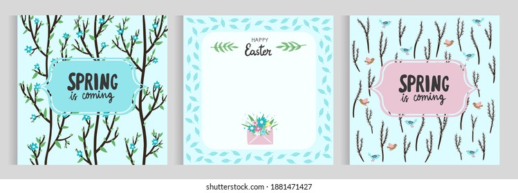 Mostradores de moda de la plaza floral de Pascua. Adecuado para publicaciones en medios sociales, aplicaciones móviles, tarjetas, invitaciones, diseños de banners. Ilustración vectorial.