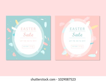Trendy Easter Sale Banner Unique Design with different hand drawn shapes and textures. Cute social media backdrop for advertising, web, posters, invitations, greeting cards, birthday or anniversary.