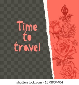 Trendy easy editable template for social media post in torn paper style. Roses flower theme Creative design background for individual and corporate web promotion, blogs. Vector illustration.