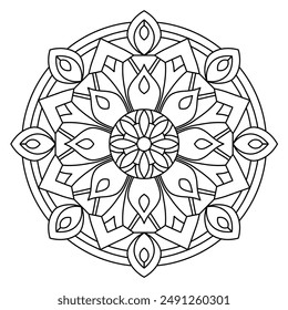 Trendiges und einfaches Mandala-Design mit klaren Linien für Malbuch, kreative Mandala-Kunst, Mandala-Design für Erwachsene Malbuch
