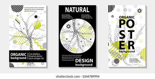 Trendy eco style template covers design. Vector illustration with line elements and abstract geometric figures.  Design backgrounds for brochure and promotion template.