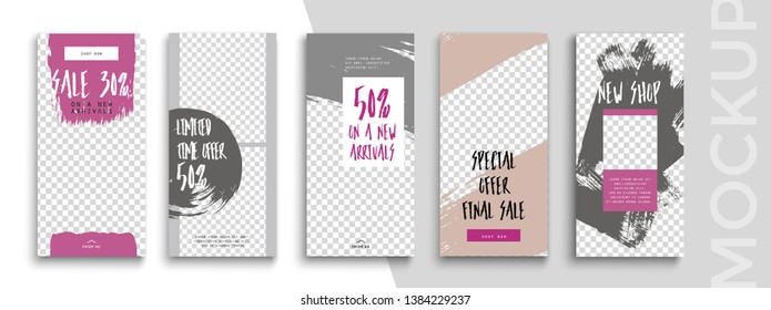 Trendy editable Instagram Stories template. Design  for social media. Big sale