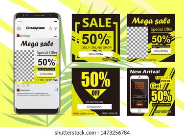 Trendy editable Instagram Stories template. Design for social media.Yellow banner.