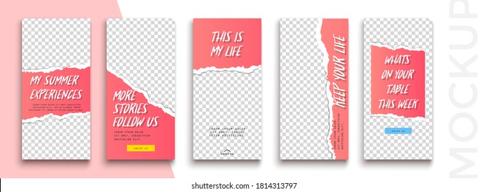 Trendy editable Instagram Stories template. Design  for social media. Fresh Sale offers on torn paper, banner.