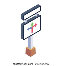 Trendy editable isometric icon of threeway directions

