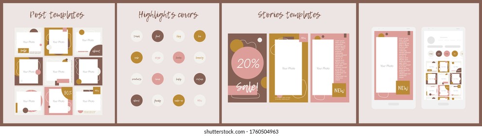 Trendy editable pink wavy round template for social networks stories and posts, vector illustration. Design backgrounds for social media.