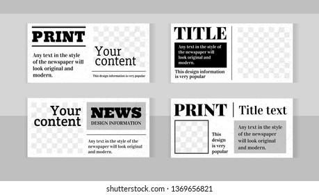 Modelos de banner horizontal do conjunto editável na moda com quadro para imagens. Estilo de jornal.