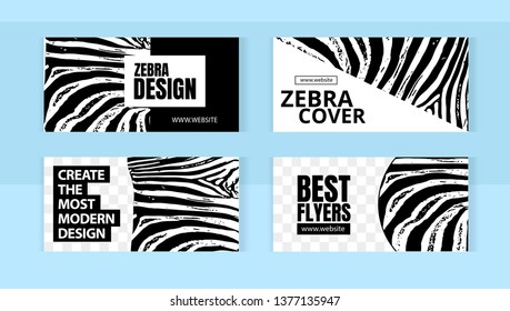 Trendy editable set horizontal banner templates with frame for images. Zebra modern style. 