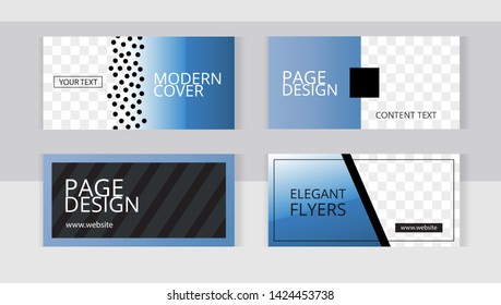 Trendy editable set horizontal banner templates with frame for images. Elegant modern style with blue elements.