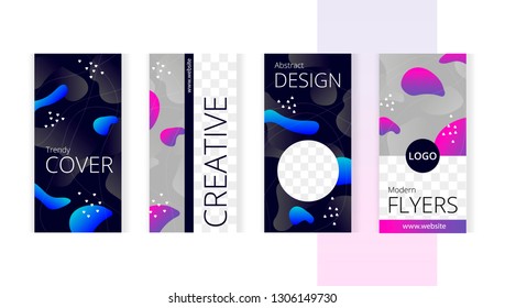 Trendy editable set templates for design of social networks and print, with frame for images. smooth, rounded colored spots. 