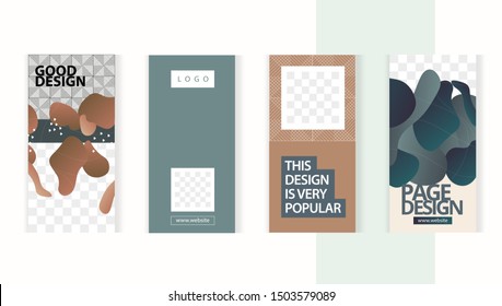 Trendy editable set templates for design of social networks, instagram story and print with frame for images. Delicate pastel colored spots modern style. 