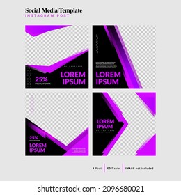 Plantilla de banner cuadrado de moda para historias y posts de redes sociales, ilustración vectorial. Color y forma del degradado de fondo púrpura. Adecuado para publicaciones en medios sociales.