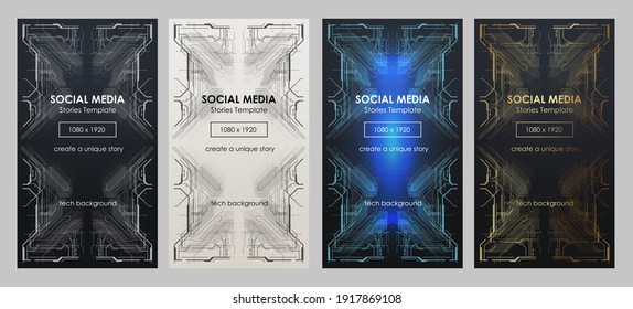 Trendy editable Stories template. Stories sale banner background with Futuristic HUD elements. Abstract Tech layout.