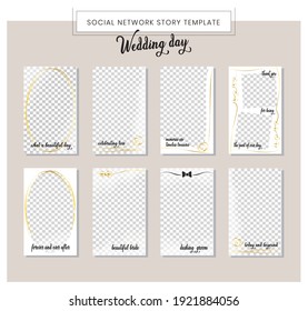 Plantilla de historias editables de moda, ilustración vectorial. Antecedentes de diseño de bodas para historias de redes sociales. 