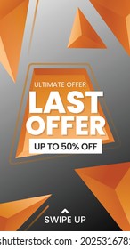Trendy editable story template with 3d triangle shapes in orange color. Story template with gradient background.