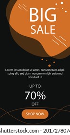 Trendy bearbeitbare Story-Vorlage mit Wellenformen in orangefarbener Farbe. Story-Vorlage mit schwarzem Hintergrund.