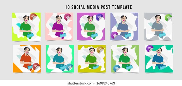 Trendy editable template for instagram frame posts, vector illustration. Set of post square frame. Mockup for advertising. Design backgrounds for social media.esay to customize