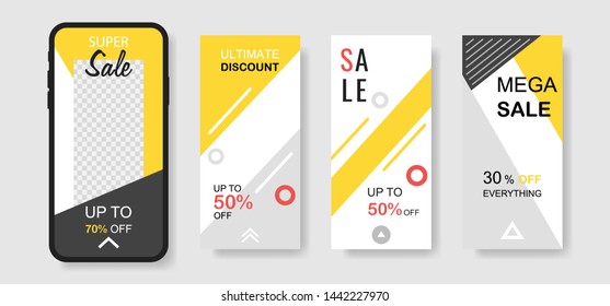 Trendy editable template sale banner for social networks stories. Design backgrounds for social media, landing page, website, mobile app, poster, flyer, coupon, gift card, web design.