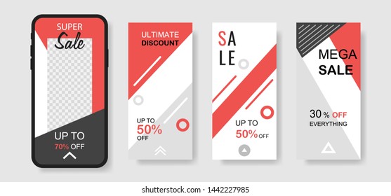 Trendy editable template sale banner for social networks stories. Design backgrounds for social media, landing page, website, mobile app, poster, flyer, coupon, gift card, web design.