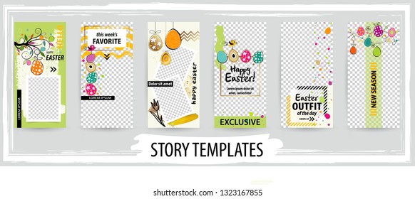 Trendy editable template for social Easter networks stories,  vector illustration. Design backgrounds for social media.