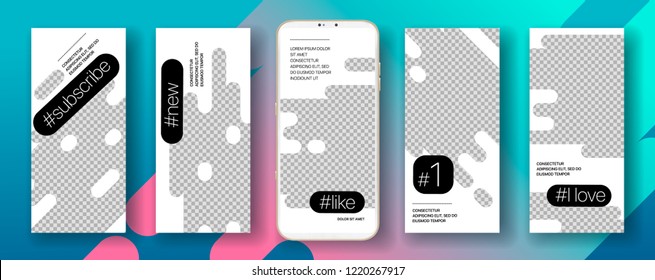 Trendy editable template for social media stories. Photo frame set for social networks. Vector illustration.