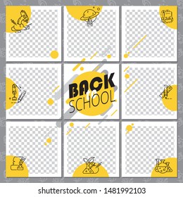 Trendy editable template for social media. Photo overlay with a school theme. Everything built on layers and editable shapes.