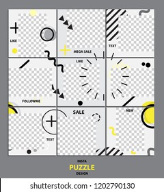 Trendy editable template for social network message, puzzle post, vector illustration. Design backgrounds for social media.