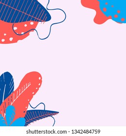 Trendy editable template for social network message in the style of flat. Design floral background for booklet, cards, invitation, brochure. Abstract plants on a light pink background.