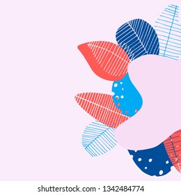 Trendy editable template for social network message in the style of flat. Design floral background for booklet, cards, invitation, brochure. Abstract plants on a light pink background.