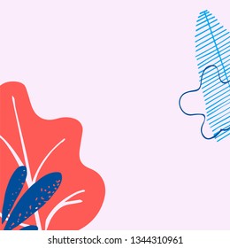 Trendy editable template for social network message in the style of flat. Design floral background for booklet, cards, invitation, brochure. Abstract plants on a light pink background.