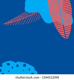 Trendy editable template for social network message in the style of flat. Design floral background for booklet, cards, invitation, brochure. Abstract plants on a blue background.