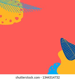 Trendy editable template for social network message in the style of flat. Design floral background for booklet, cards, invitation, brochure. Abstract plants on a red background.