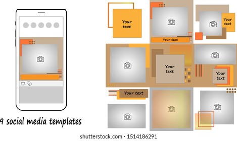 Trendy editable template for social network message, vector illustration. Design backgrounds for social media. Autumn set, brown,  yellow, orange.