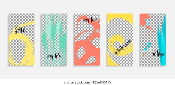 Trendy editable template for social network, blog, story. Vector illustration. Background design for social networks. Imitation of brush strokes, blots.