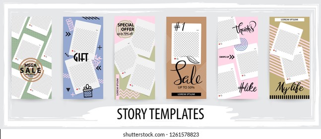 Trendy editable template for social networks stories,  vector illustration. Design backgrounds for social media.