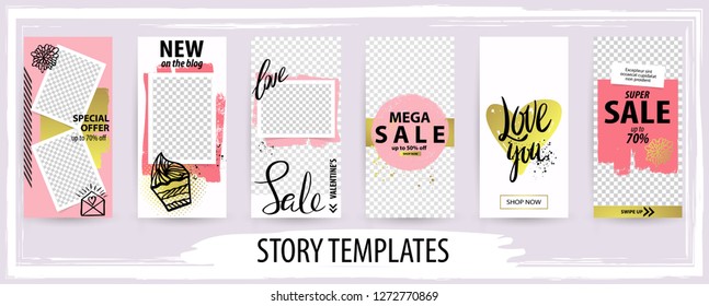 Trendy editable template for social networks stories, valentine vector illustration.  Design backgrounds for social media.