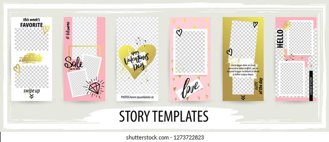 Trendy editable template for social networks stories, valentine vector illustration. Design backgrounds for social media.