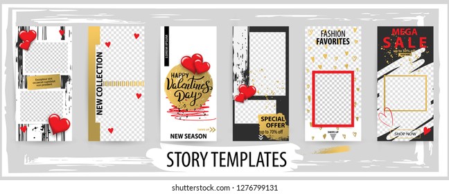 Trendy editable template for social networks stories,  valentine vector illustration. Design backgrounds for social media.