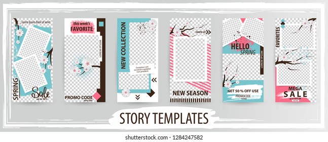 Trendy editable template for social networks stories,  spring vector illustration. Design backgrounds for social media.