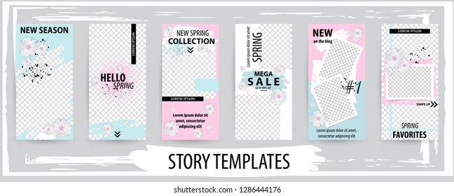 Trendy editable template for social networks stories,  spring vector illustration. Design backgrounds for social media.
