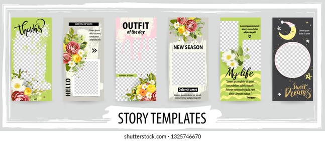 Trendy editable template for social networks stories,  vector illustration. Design backgrounds for social media.