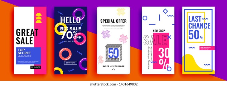 Trendy editable template for social networks stories, vector illustration. Design backgrounds for social media.
